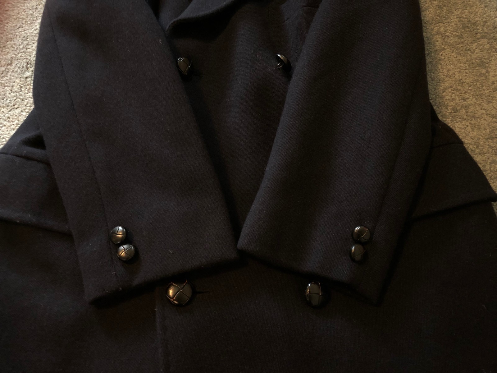 Men’s Bloomingdales Navy Wool Double-Breasted Overcoat-Size 40R-Made in England