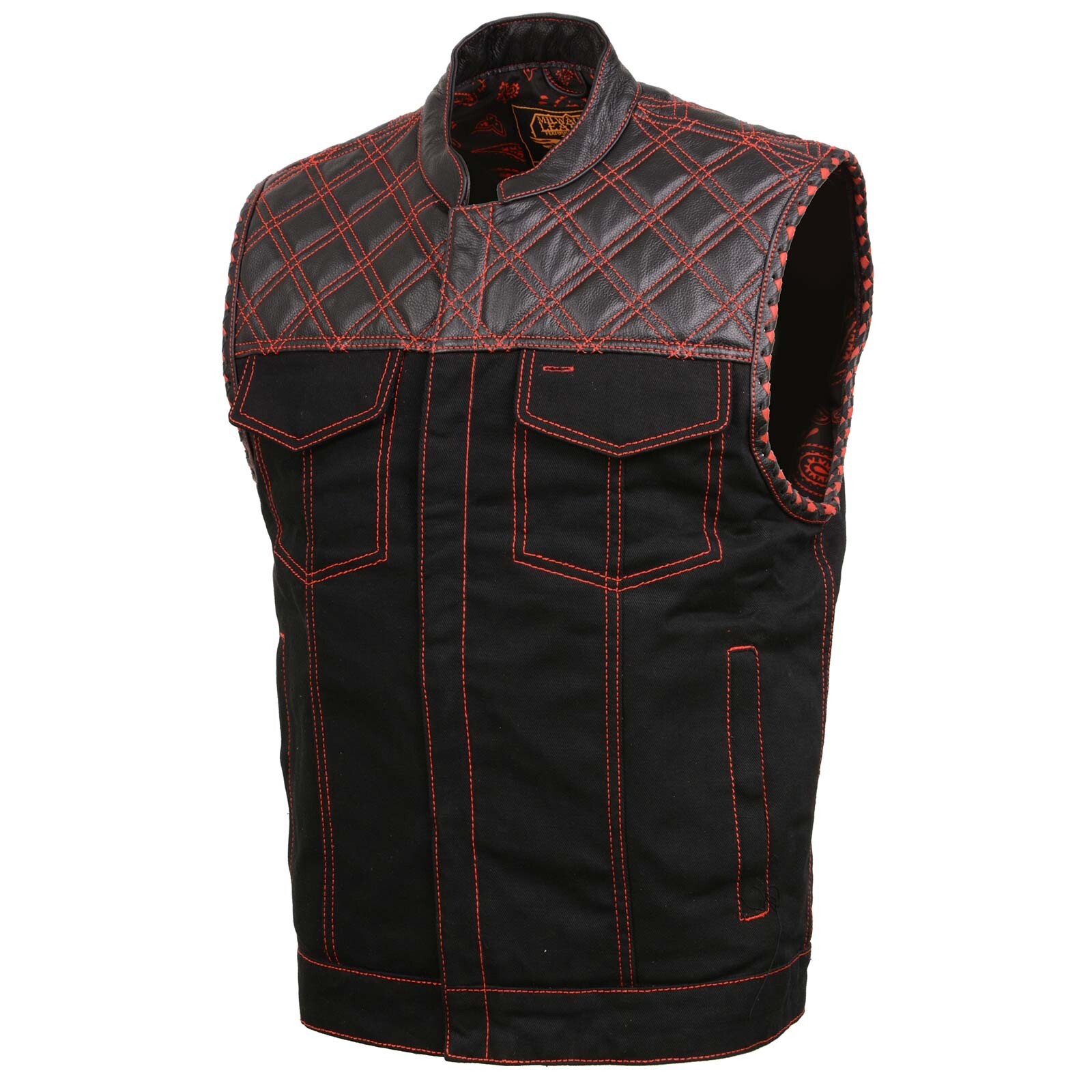 Milwaukee Leather 3036 Men’s Wrecker Denim &Leather Club Style Vest w/ Diamond