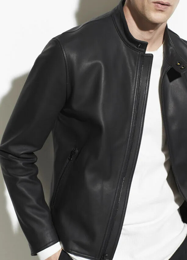 Black Leather Jacket Men Pure Lambskin Biker Moto Size XS S M L XL XXL 3XL 4XL