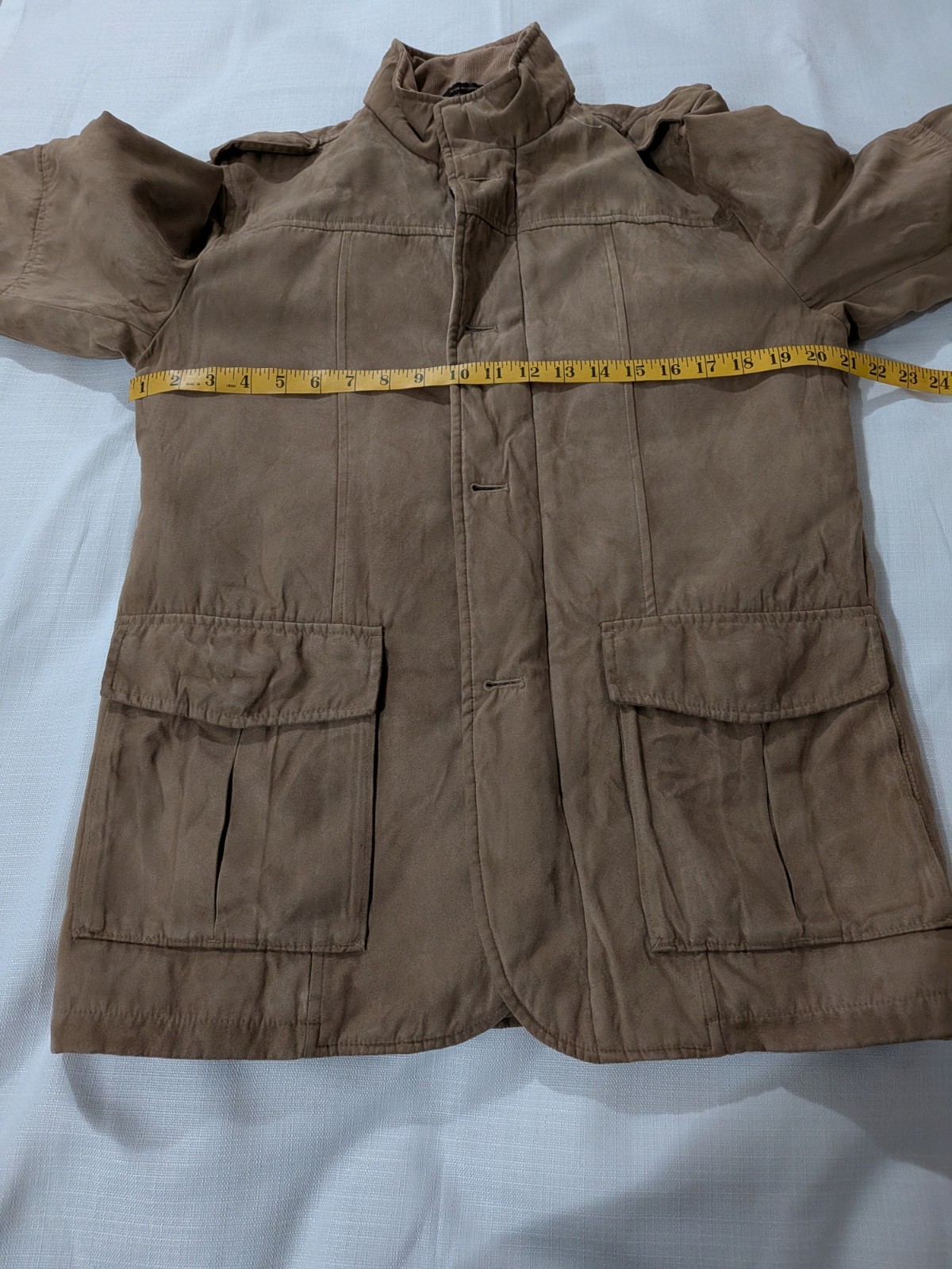 Tasso Elba Men Small Tan Faux Suede Button/Zip Field Utility Jacket Minimalist