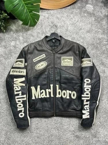 Men’s Vintage Marlboro Racing Black Leather Motorcycle Jacket
