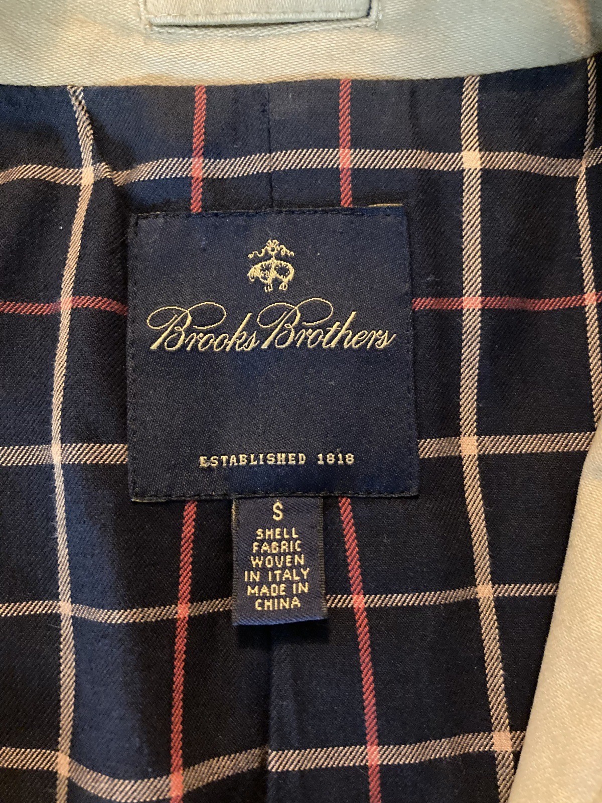 Brooks Brothers Walking Coat Khaki Size Small, Wool Blend, Plaid, See Pictures