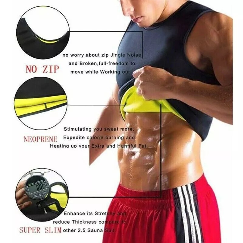 Men Sauna Suit Waist Trainer Vest Sweat Body Shaper Fat Burn Tank Top Shirt Gym