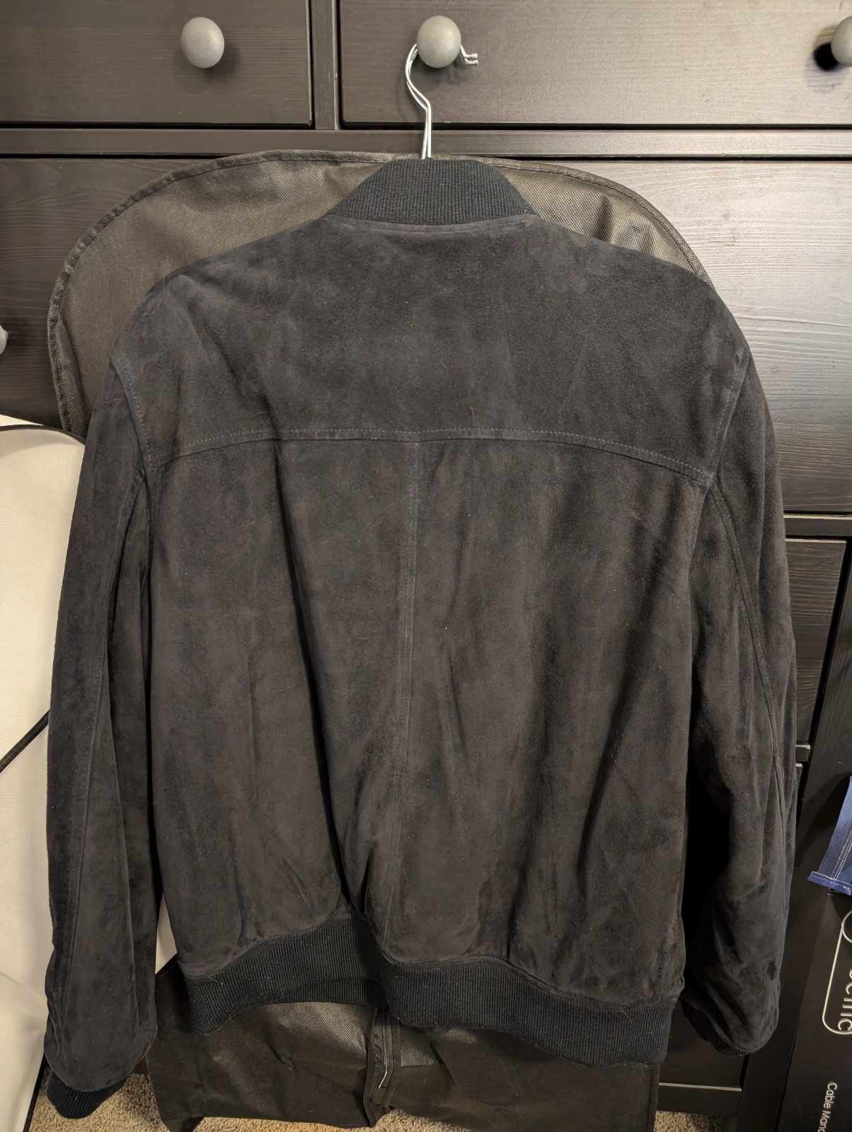 BNWOT Valstar Suede Navy/Black Padded Bomber Size 48 IT (38/40 US) Size M