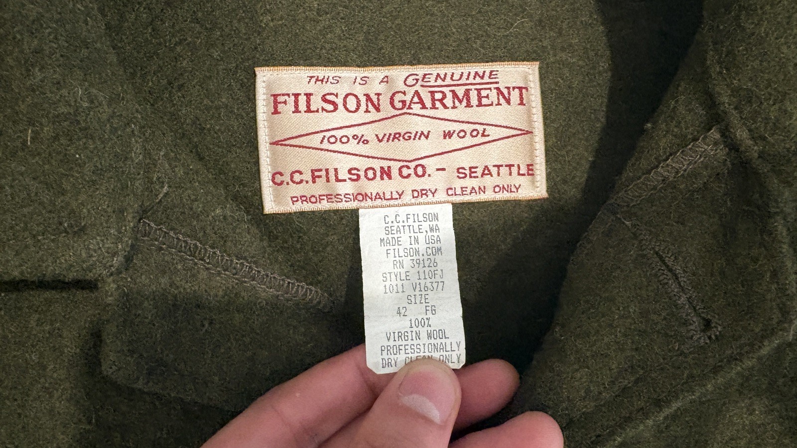 Vintage Filson Mackinaw Wool Cruiser Jacket 42 Long Forest Green MADE IN USA
