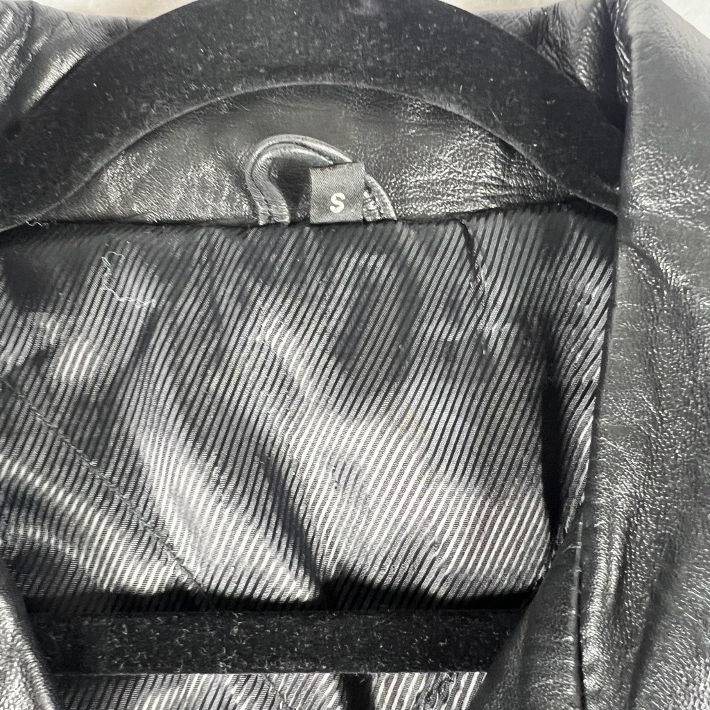 Black Faux Leather Moto Jacket Asymmetrical Zip Belted Biker Small Brando