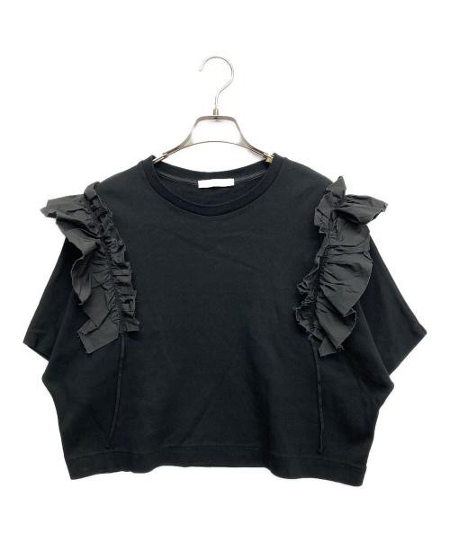 Astraet Black Cotton Short Sleeve Frill Top, Women’s, Size Free