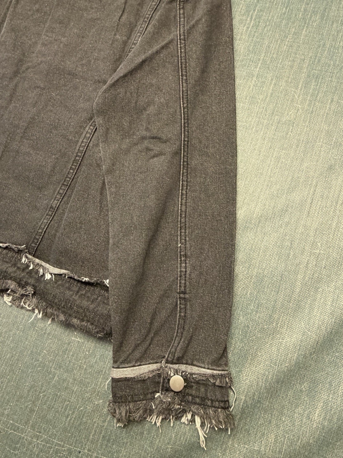 Mens HME Denim Gray Jean Jacket Faded Distressed XL