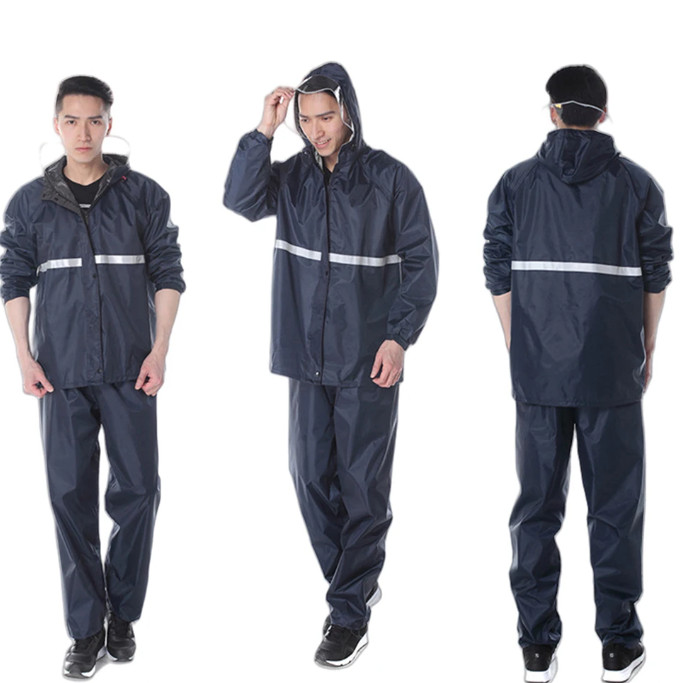 Mens Black Waterproof Rain Suits Heavy Duty Raincoat Fishing Rain Gear Jacket