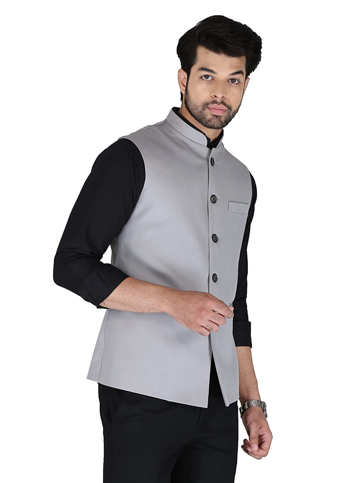 Grey Solid Jacket Festival Wear Occasion Wear Jackets and Vests Partywear