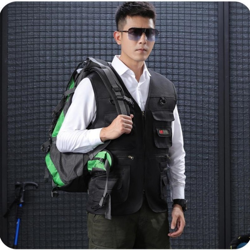 Multi Pocket Cargo Vest Mens Utility Fishing Hiking Outdoor Gilet Waistcoat Tops