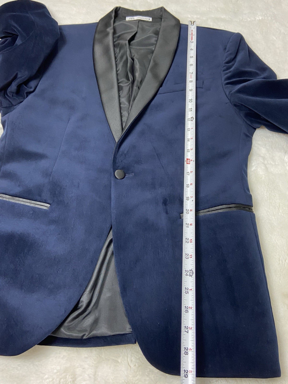Zara Man Navy Velvet Blazer Jacket Tuxedo Men Dinner Evening Tux – Size 44 EUC
