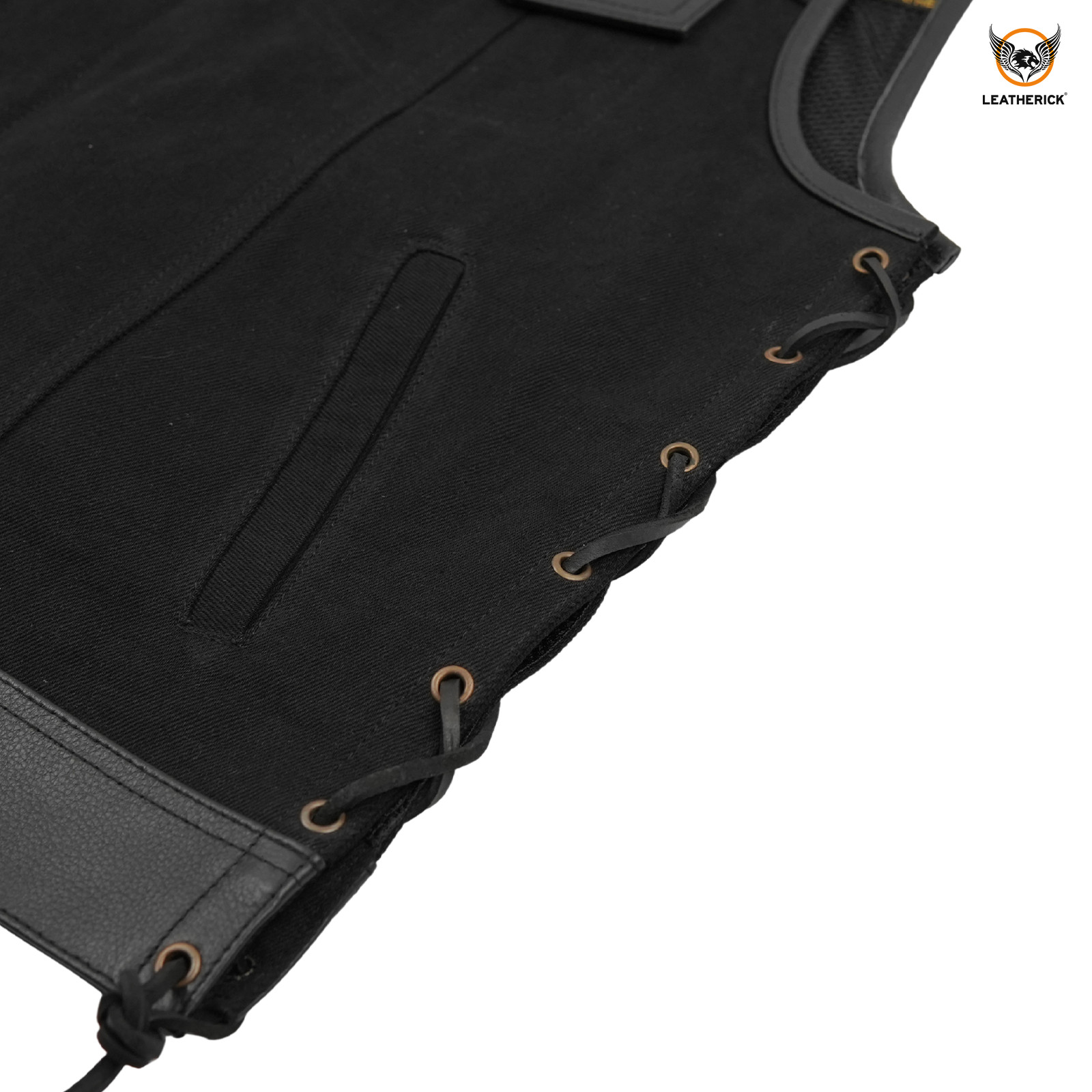Leatherick Men’s SOA Black Denim Leather Vest Motorcycle Bikers Club Gun Pockets