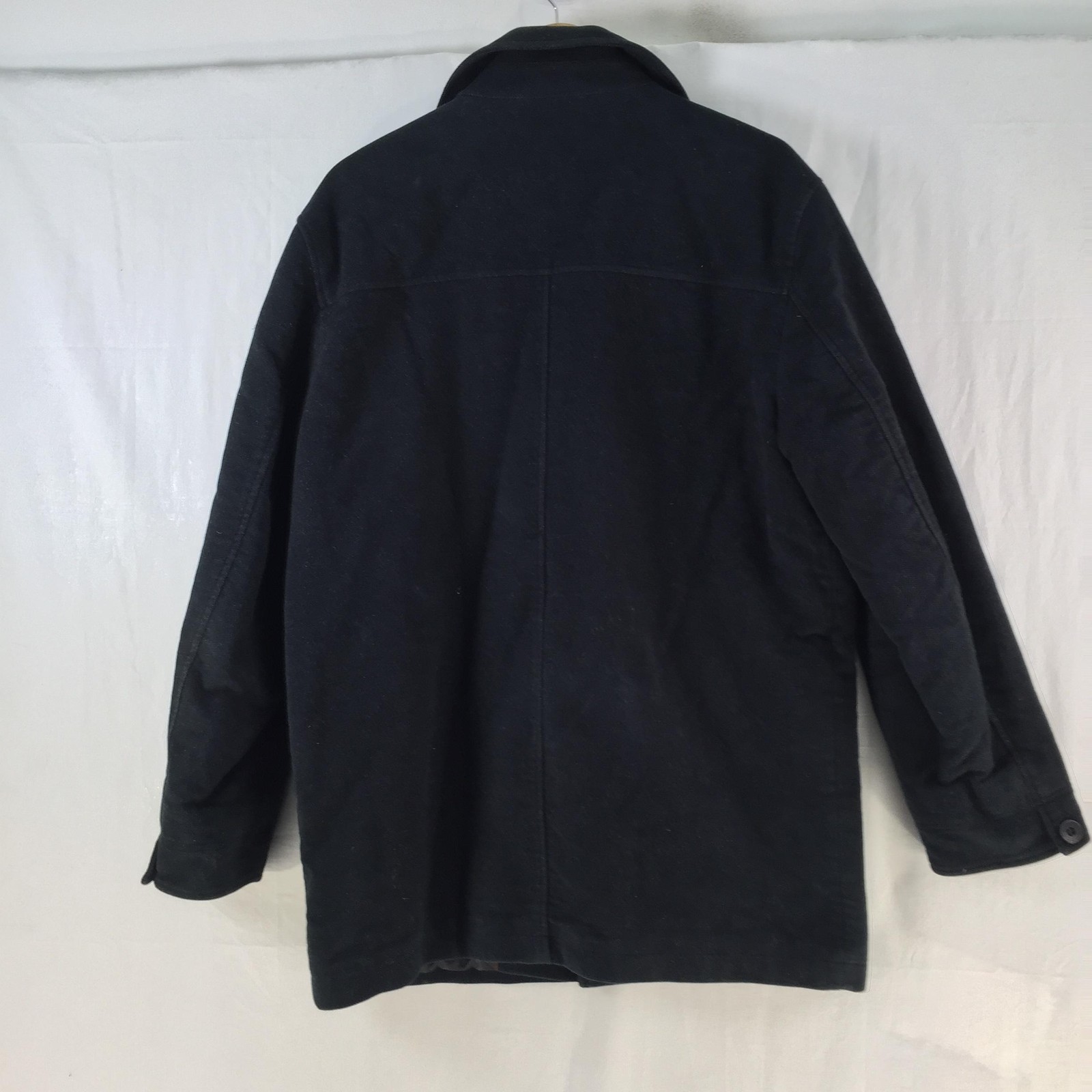 Blazer Coat Mens L Black Cotton Canvas Single Breasted Lined Winter 137235