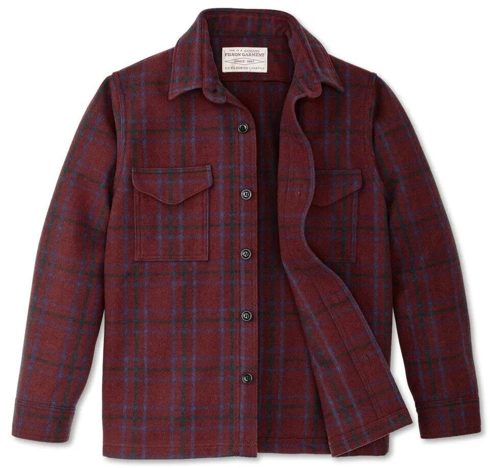 Filson Wool Jac-Shirt Made in USA Seattle Deep Red Blue Green Plaid Small NWT