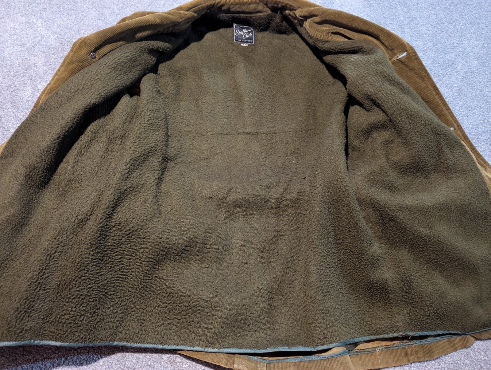 Stafford Club Coat Mens 40 Brown Corduroy Velour 50s 60s Belted Lined Jacket