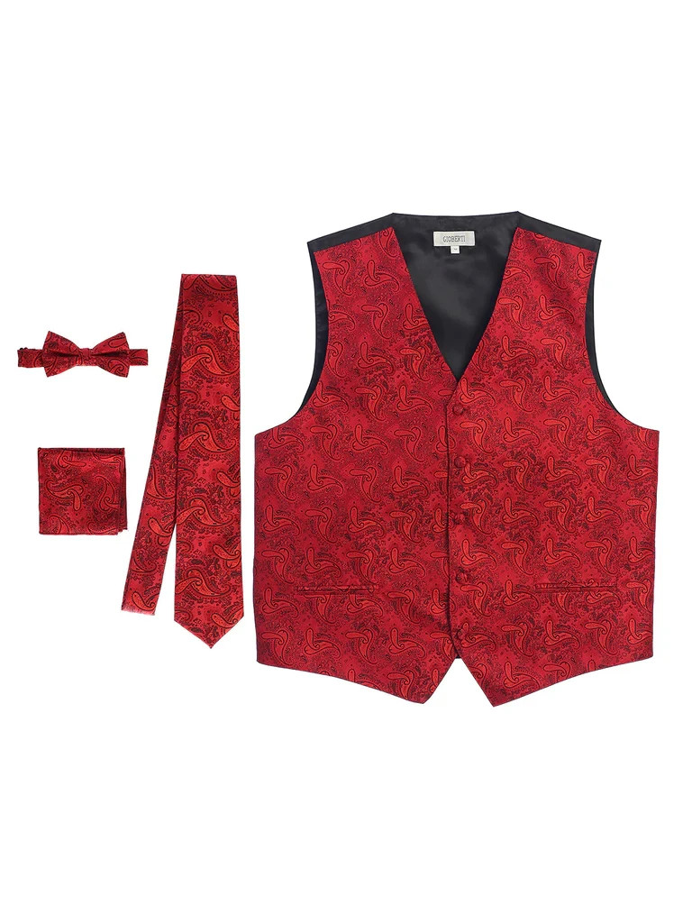 Gioberti Men’s 4 Pc Formal Jacquard Paisley Vest Set 100 % Polyester Size XS-4XL