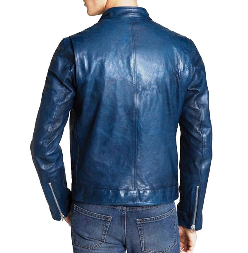 Men Leather Jacket Biker Jacket Motorcycle Short Slim Fit Soft Lambskin Leather