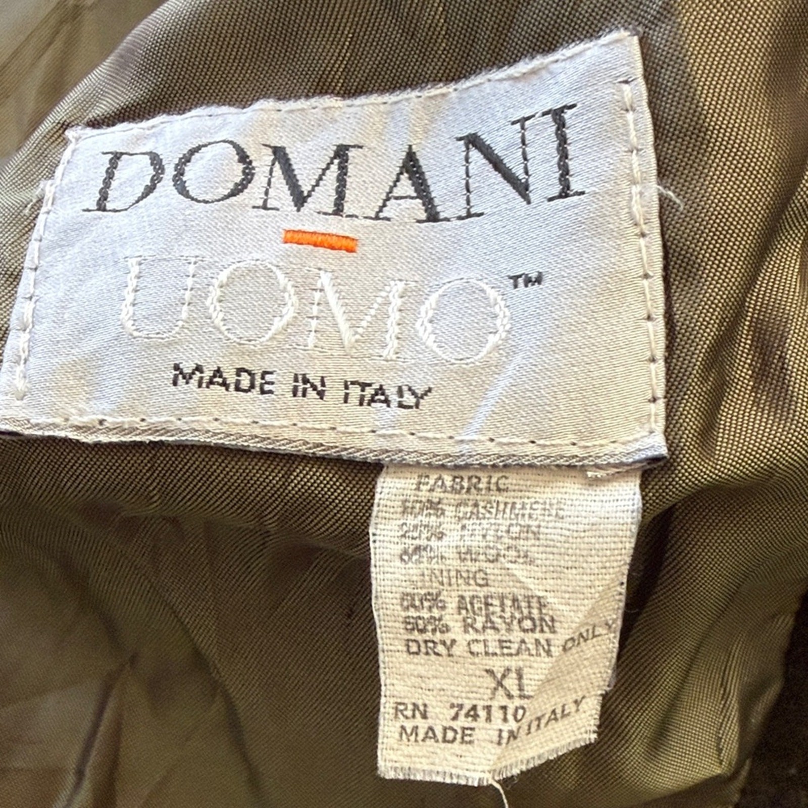 Domani Uomo Wool Cashmere Blazer Size XL Sport Coat Olive Green Italy Academia