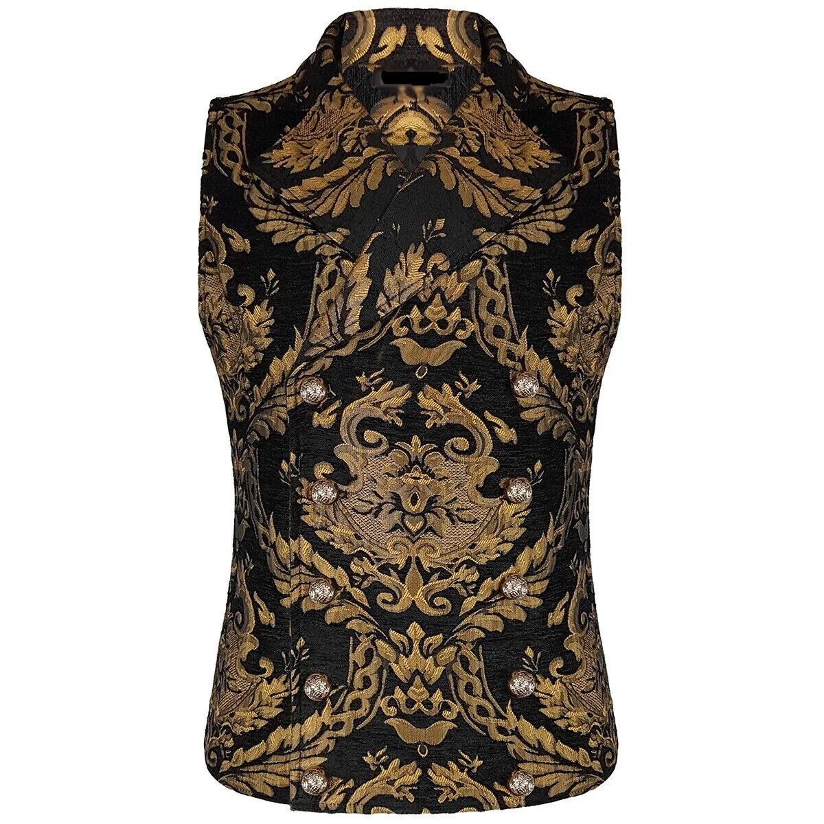 Men Gothic Victorian Black/Gold Brocade Waistcoat Vest Jacquard Tuxedo Vest