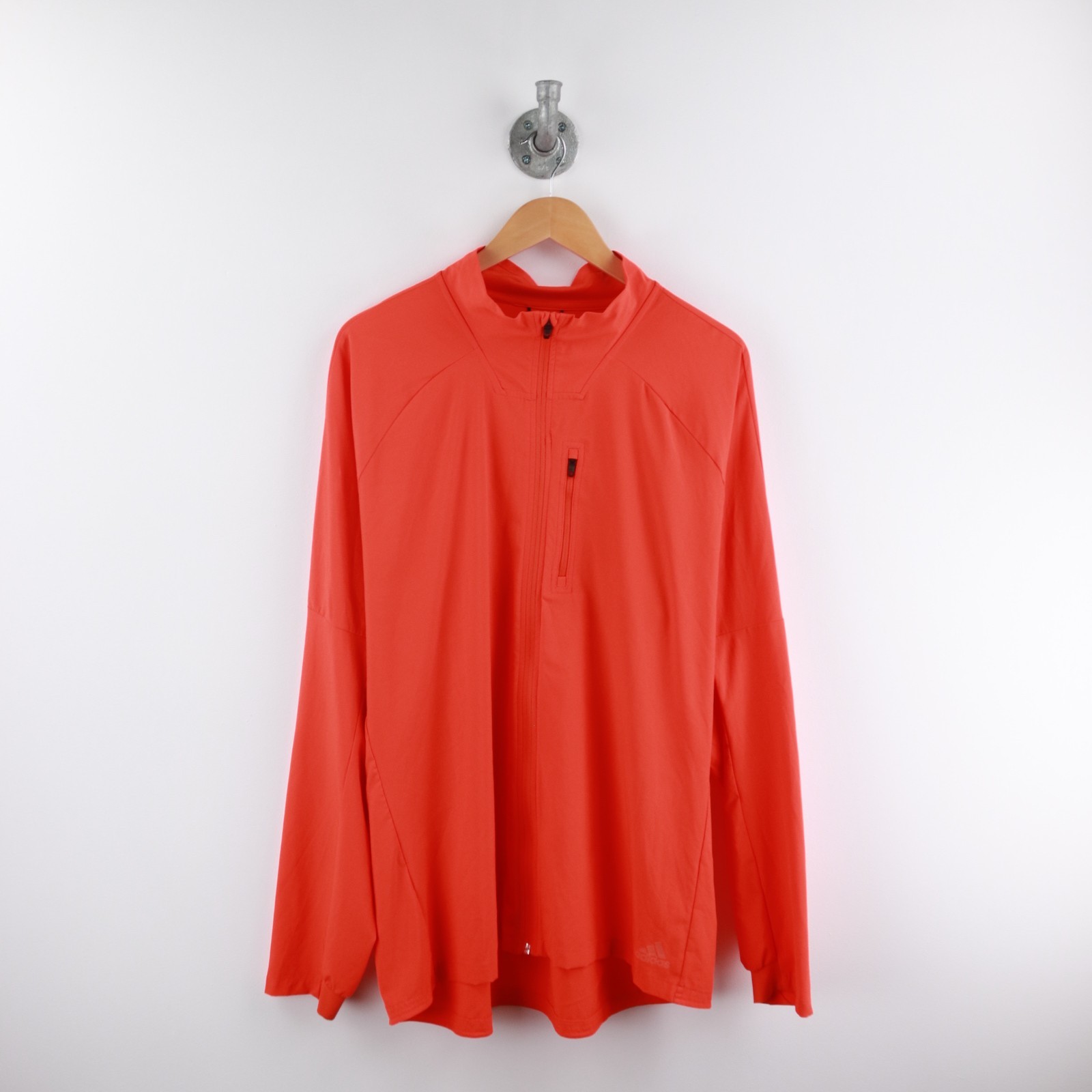 Adidas Windbreaker Mens XL Red Full Zip Running Logo Printed Small