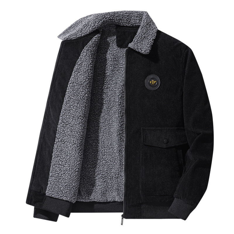 Mens Corduroy Coat Fleece Jacket Overcoat Pockets Warm Thicken Outerwear Outdoor