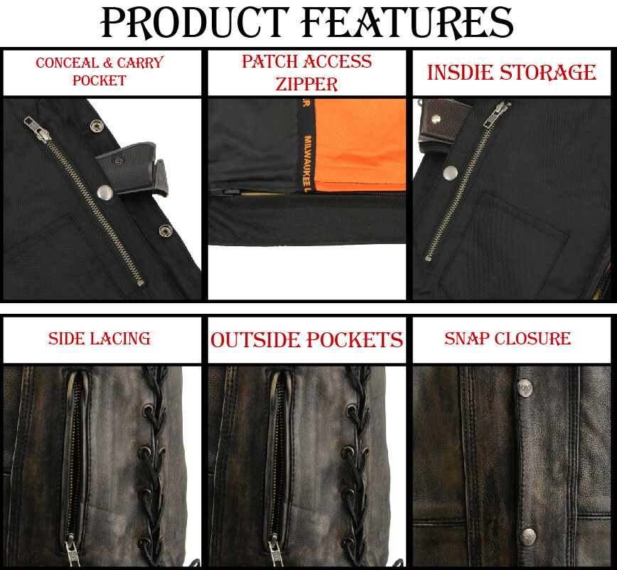 Milwaukee Leather MLM3540 Men’s ‘10 Pocket’ Distressed Brown MC Leather Vest