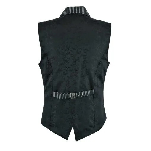 Mens Victorian Steampunk Captain Black Brocade Waistcoat Gentleman Vest