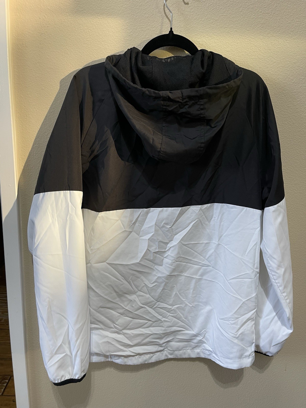Men’s Hooded Windbreaker Jacket Black and white color-block design
