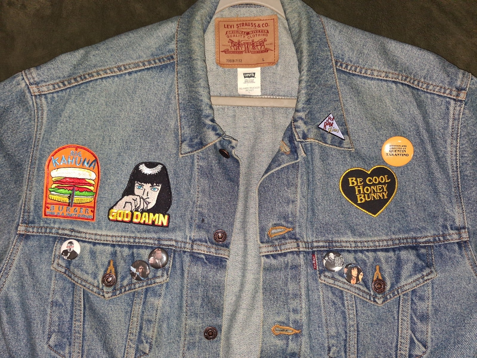 Custom Tarantino PULP FICTION Levi’s Men’s Trucker Jacket Size L Relaxed Fit
