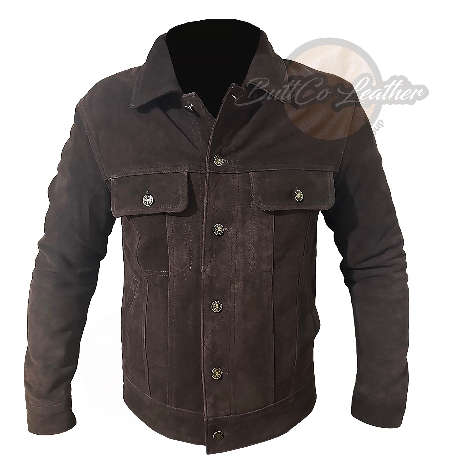 Brown Suede Leather Trucker Shirt Classic Motorcycle Bomber Jacket UK Seller