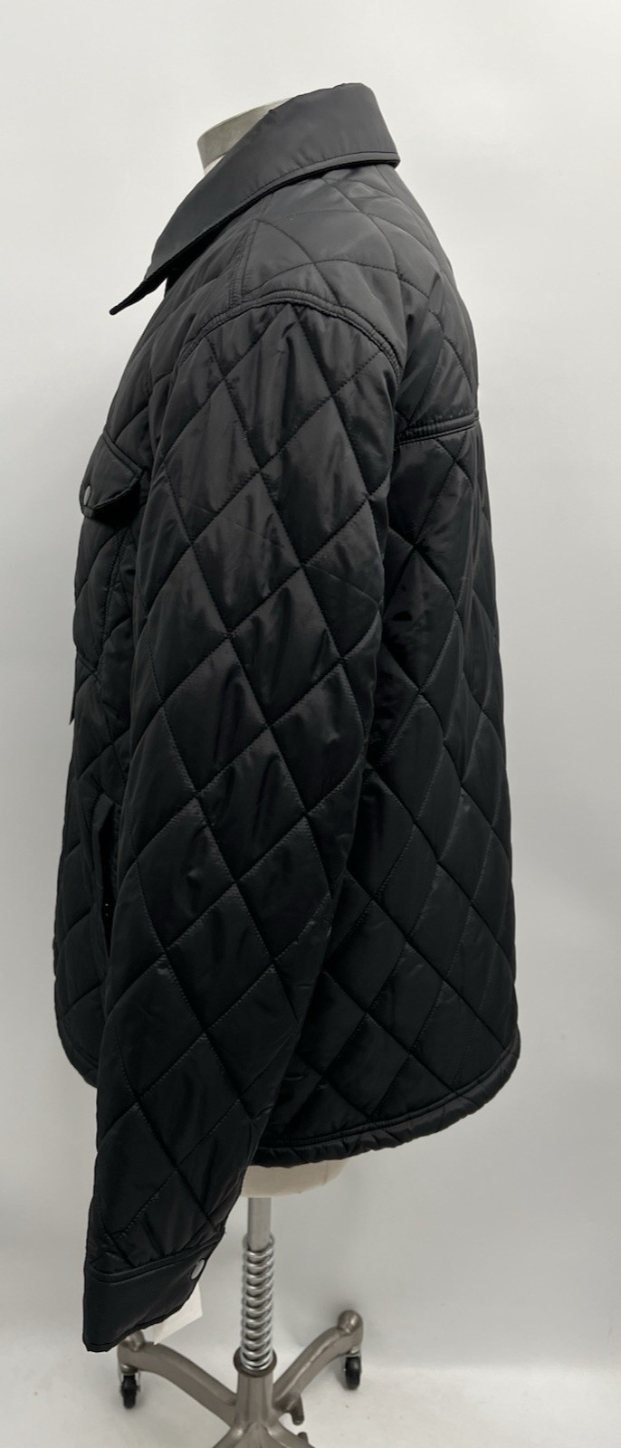 Cole Hann Men Zip & Snap Button Sherpa Lined Diamond Black Quilted Jacket Sz XL
