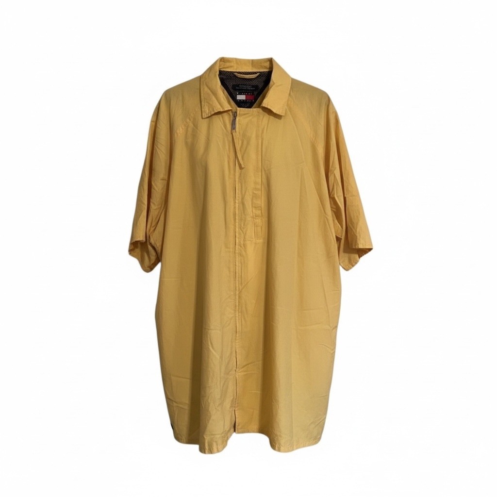 Vintage Tommy Jeans Mens XL Yellow Short Sleeve Quarter Zip Windbreaker 1999