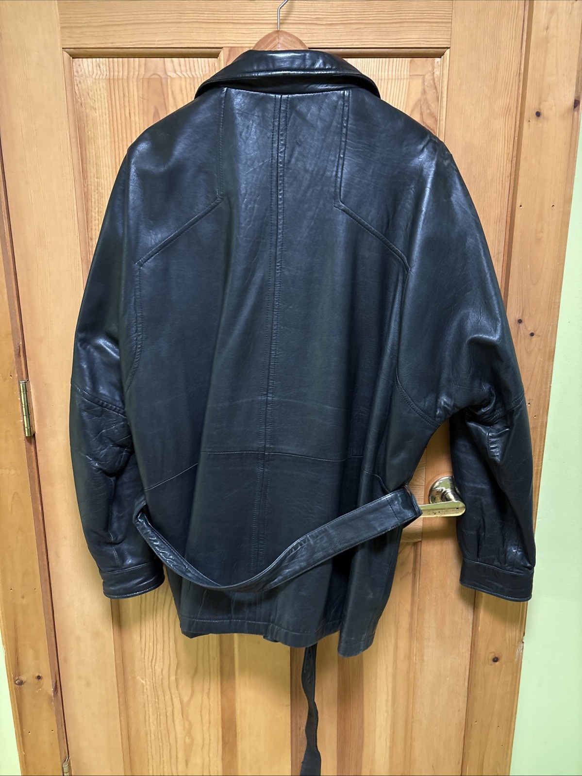 Andrew Marc Black Soft Luster Leather Jacket Zipper & Belt Vintage Size Large