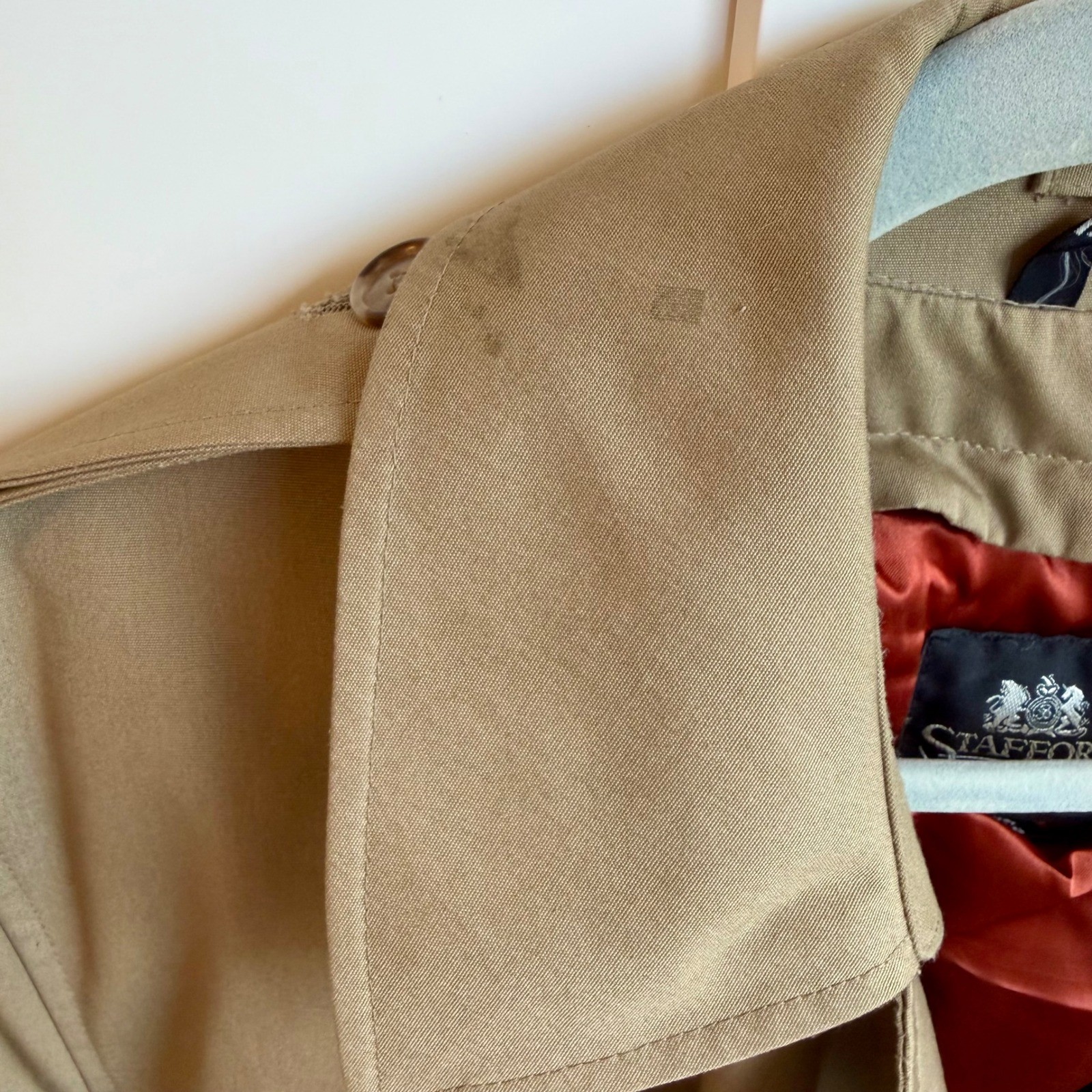 Stafford Lined Trench Coat Khaki Size 44 Double Breasted Belted Vintage Korea