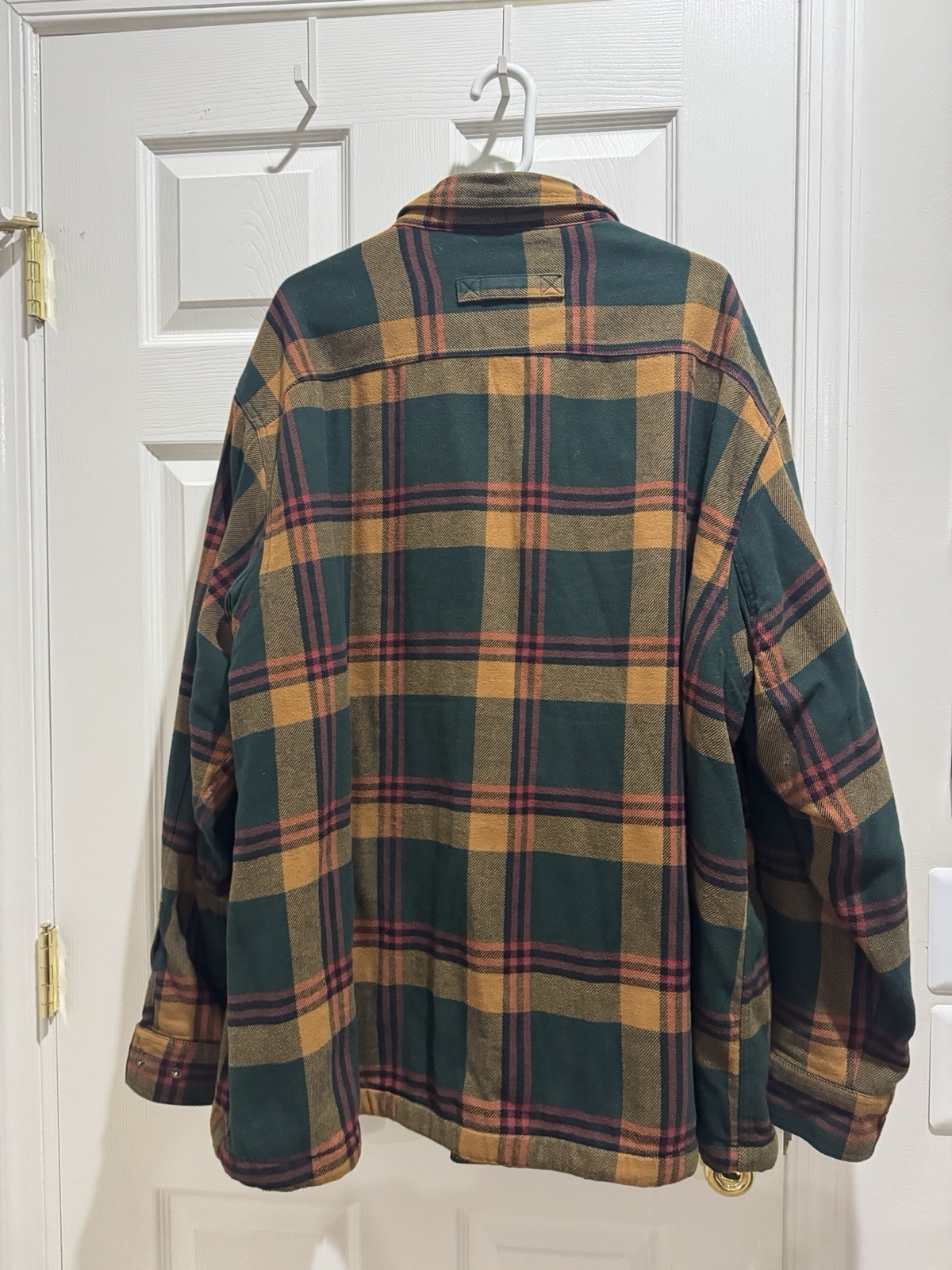 Men’s 3XL Duluth Men’s Plaid Lined Button-Up Shacket Jacket Green Tan Red