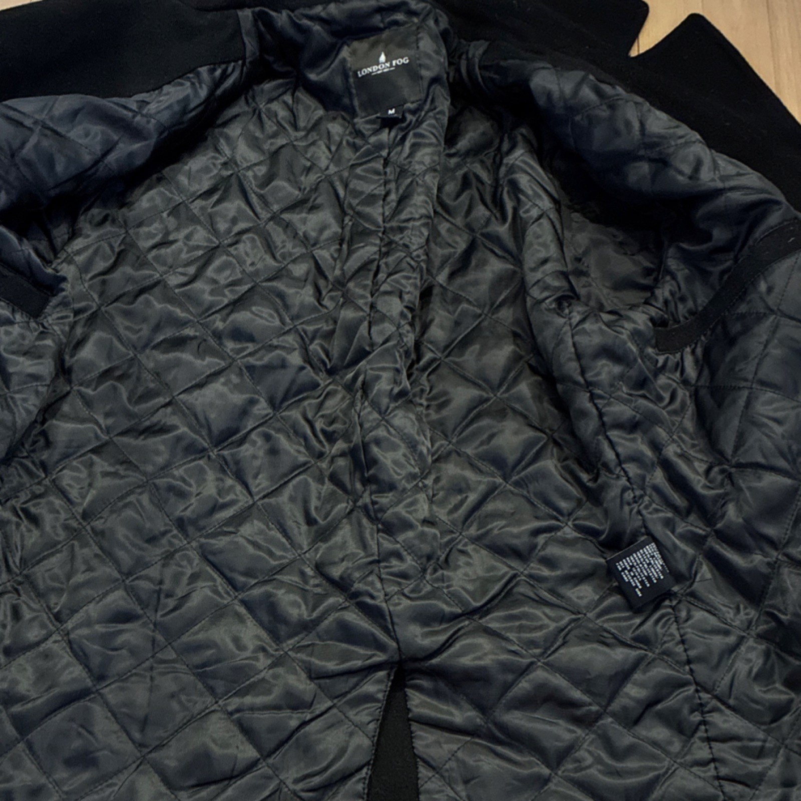 London Fog Men’s Black Pea Coat Button Zipper Accents Mid-Length Size M Winter