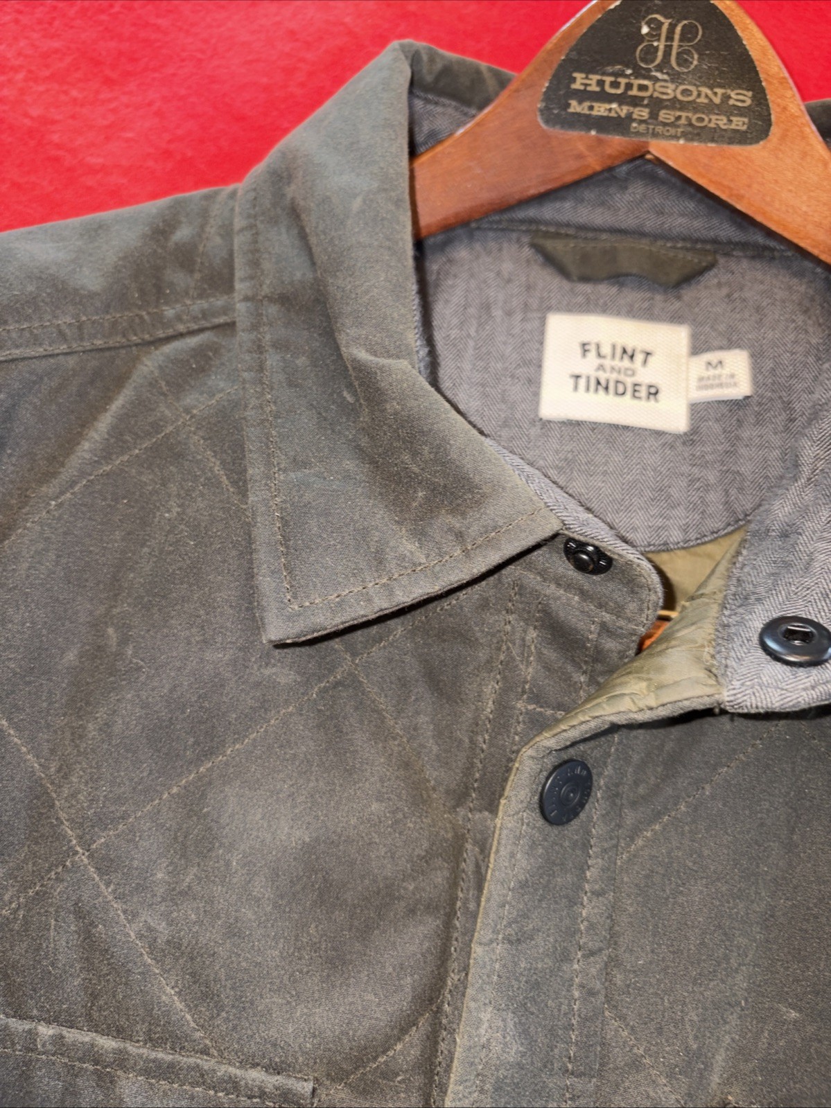 Huckberry Flint And Tinder Quilted Waxed Shirt Jacket Green Mens Medium