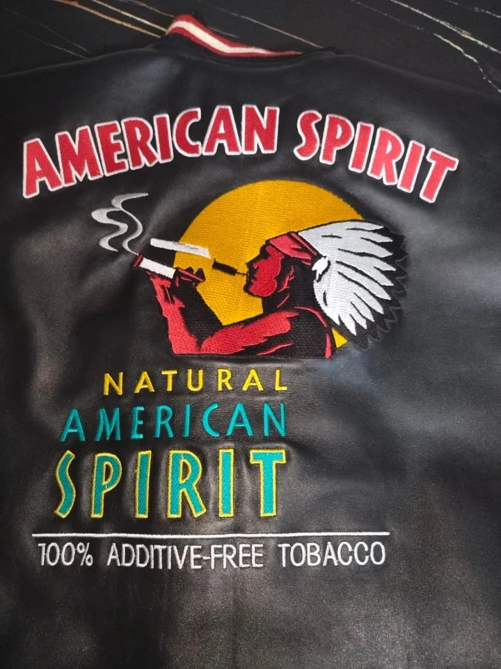 Natural American Spirit Leather Varsity Embroidery Tobacco Promo Bomber Jacket