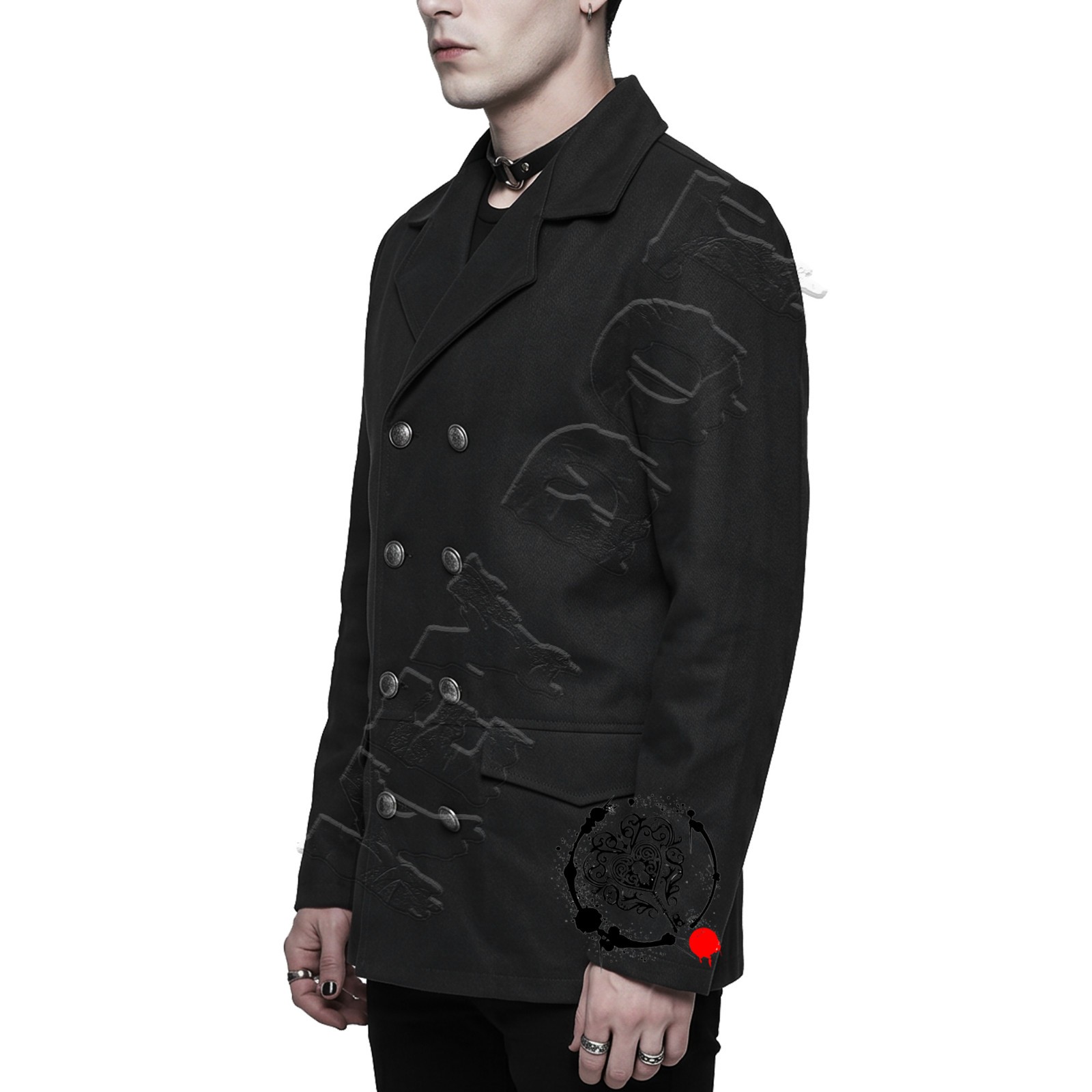 Gothic Mens Pea Coat Black Double Breasted Punk Steampunk Military Jacket XS-7XL
