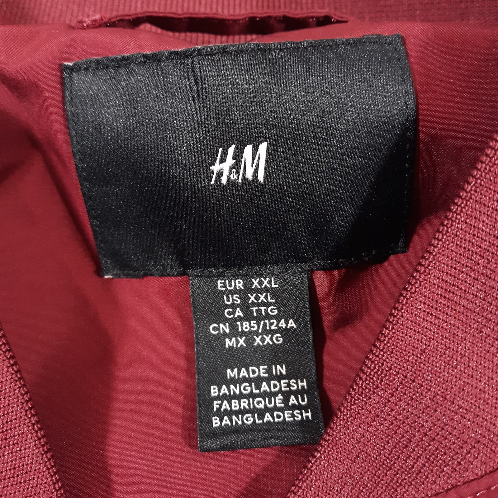 H&M Bomber Jacket Mens 2XL Red Full Zip Lined Wind Resistant