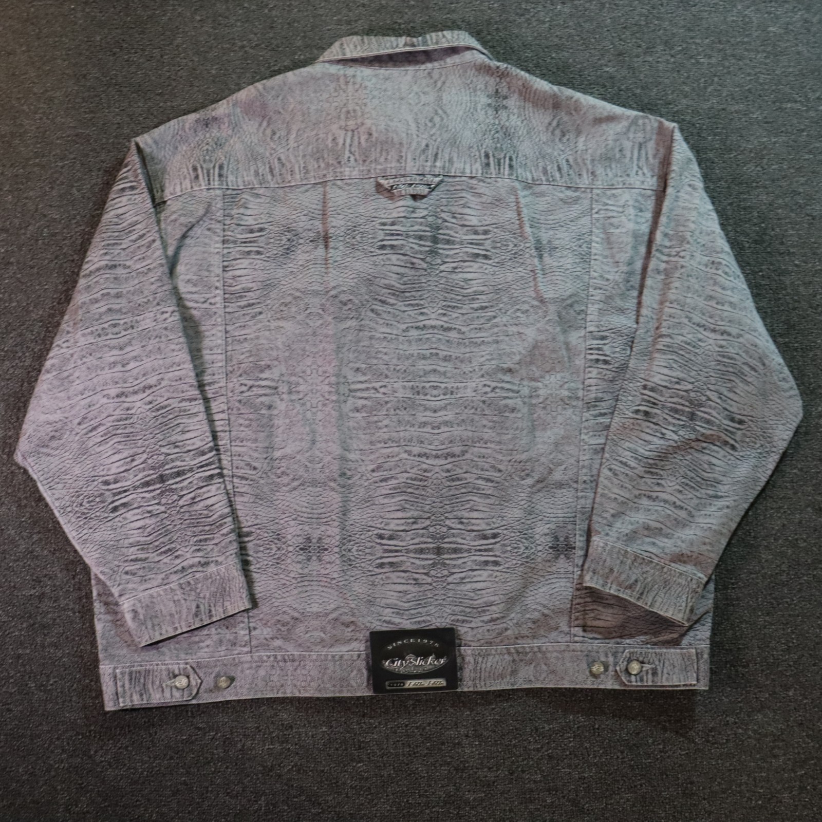 Pelle Pelle Jacket Mens 4XL Gray Denim Trucker Python Pattern 90s Hip Hop Retro