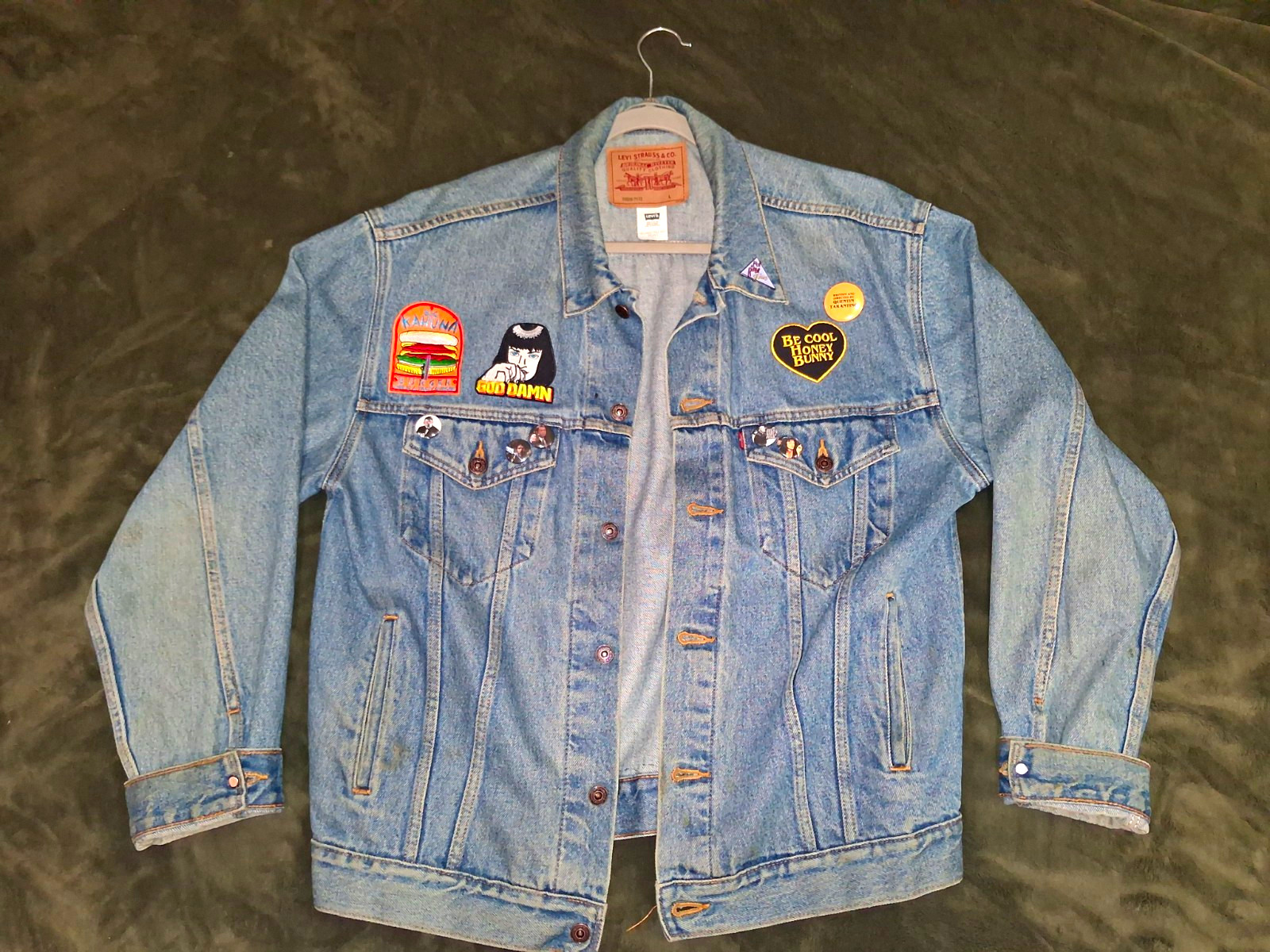 Custom Tarantino PULP FICTION Levi’s Men’s Trucker Jacket Size L Relaxed Fit