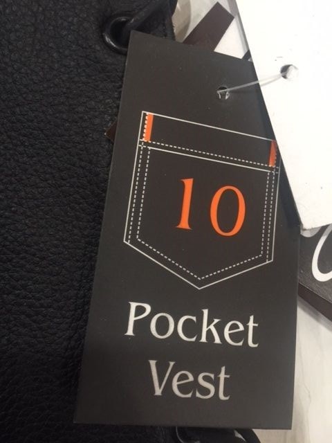 MEN’S 10 POCKET BLUE DENIM MOTORCYCLE VEST WITH 2 GUN POCKETS & SIDE LACES