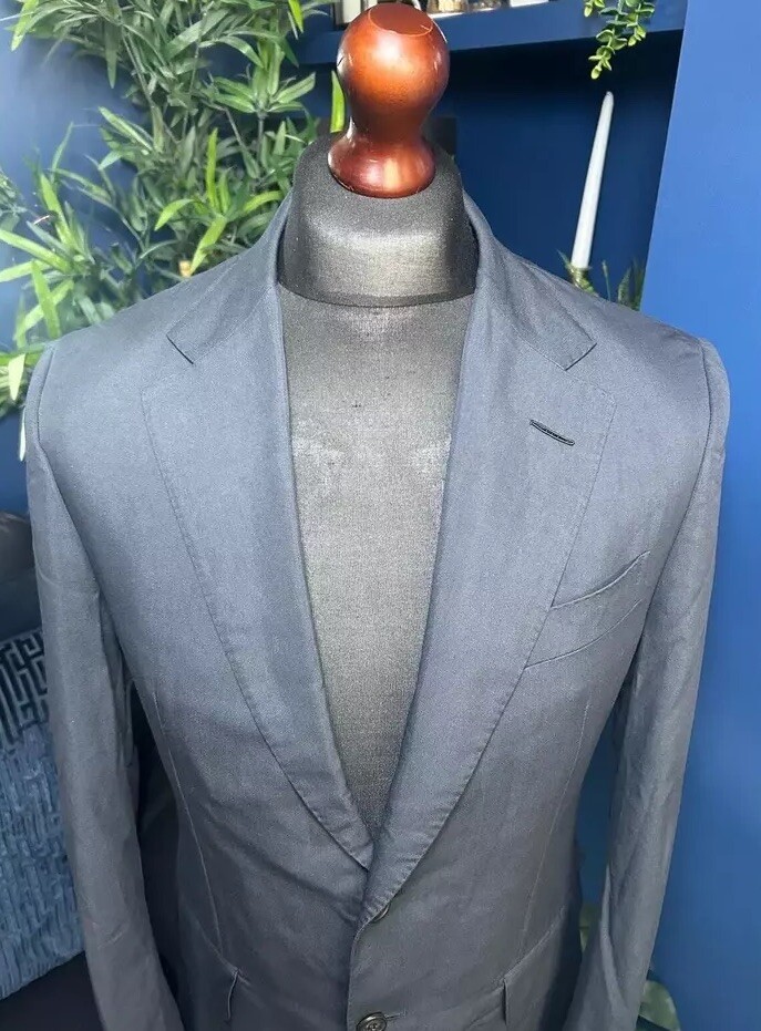 Alfred Dunhill Navy Blue Kensington Blazer Cotton Silk 48R IT Mens Jacket
