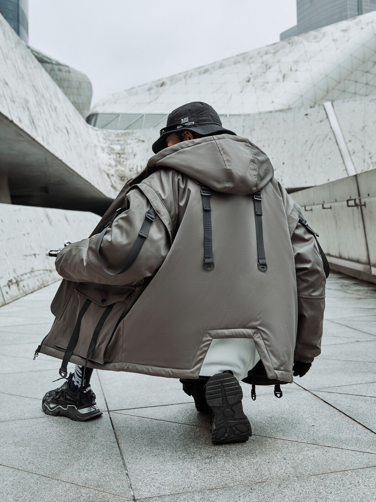 Niepce Japanese Streetwear Winter Parka Jacket with Strap Casual Techwear Coat