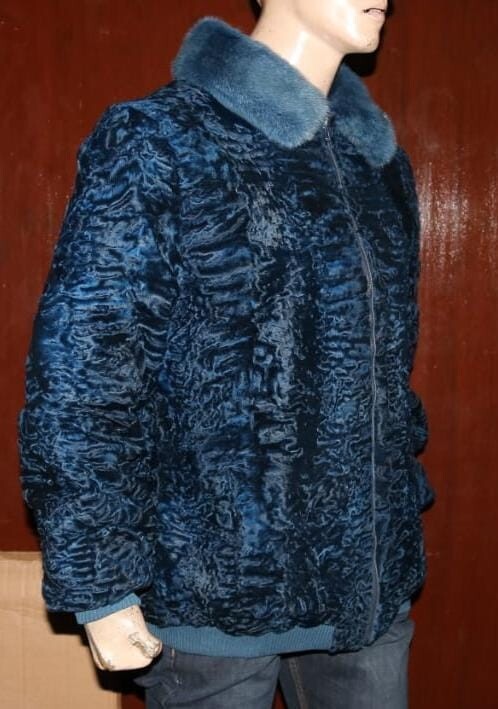 Blue Persian Lamb Fur Jacket Mink Fur Collar Sizes M L XL 2XL 3XL4XL5XL Pre Sale