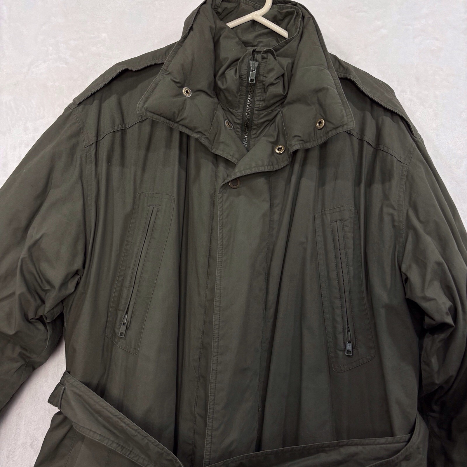 Vintage Duck Down Feathers Long Parka Men M EU 40 Belted 80s Army Green Military