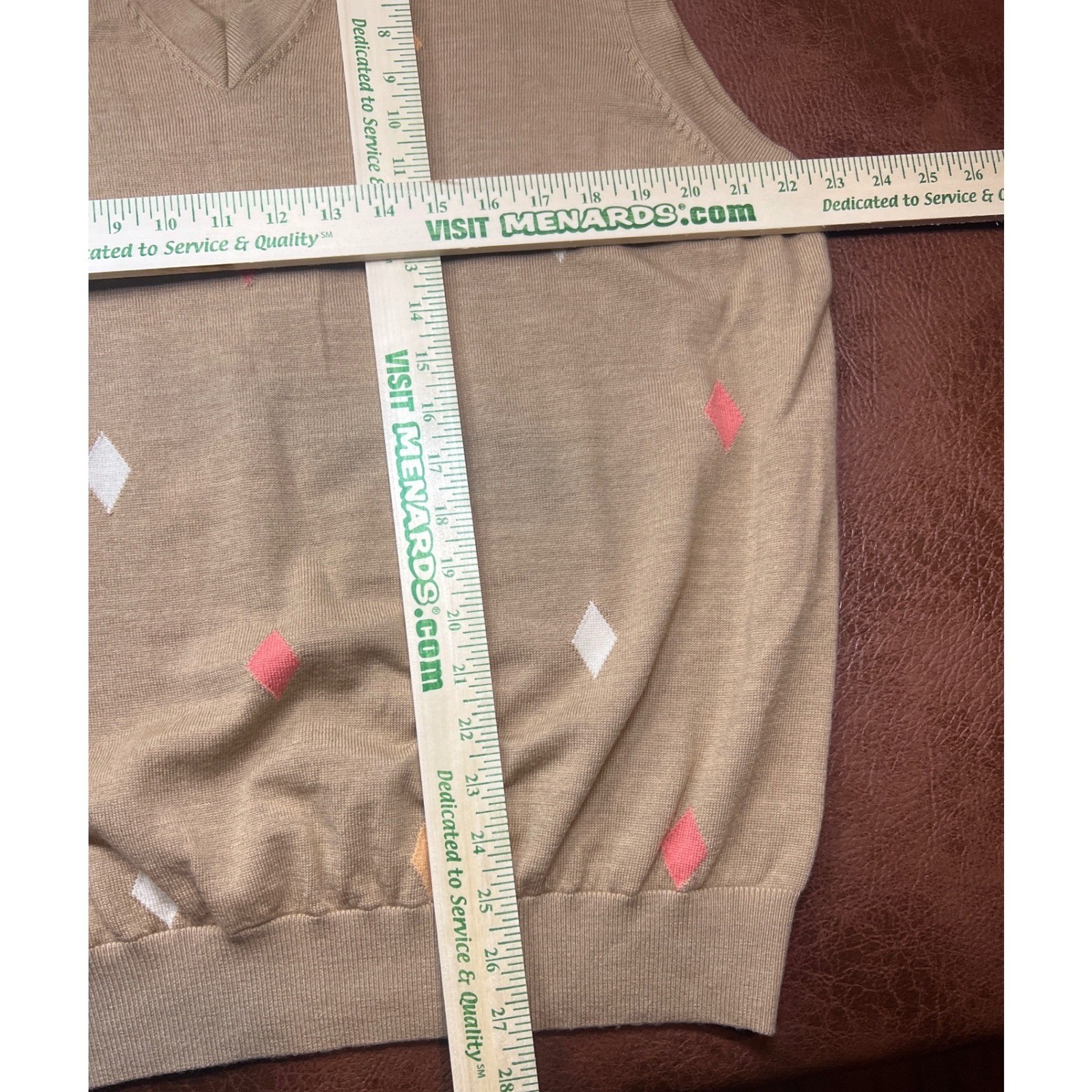 Martin Mens Tan Argyle V Neck Sweater Vest 100% Italian Merino Large
