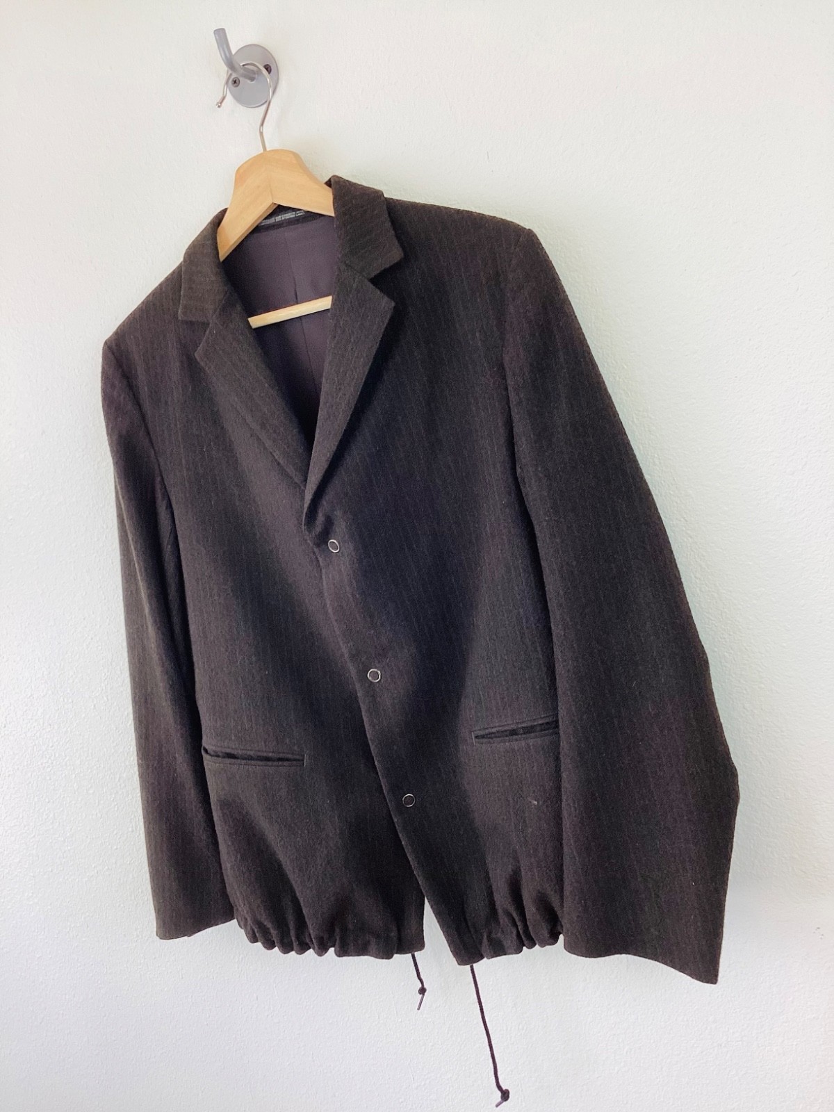 YOHJI YAMAMOTO Y’s Dark Brown Wool PINSTRIPE Drawstring Jacket M